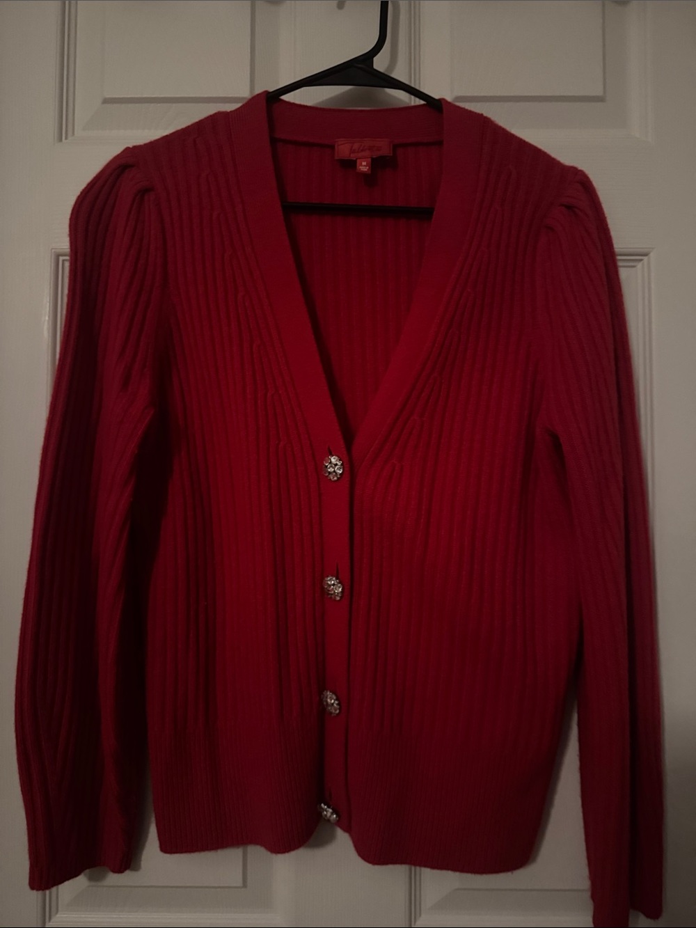 Talbots Women's 100 Cashmere Ribbed Red Cardigan Sweater with Decorative Buttons